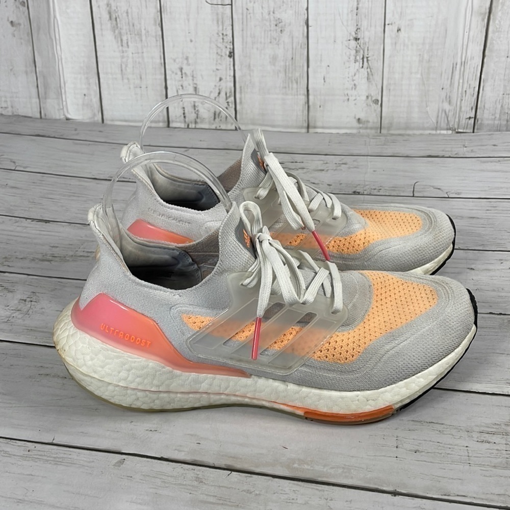 Adidas Ultraboost 21 Running Shoes Crystal White/Acid Orange